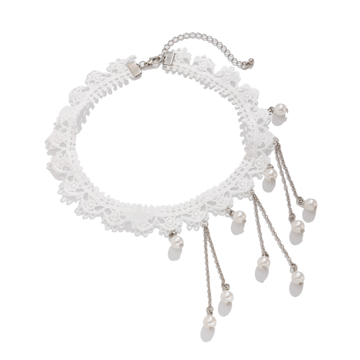 European and American cross-border jewelry, fashionable commuting gemstone pendant necklace, light luxury style imitation pearl tassel collarbone chain Item Picture