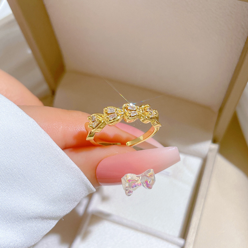 【 Real Gold 】 Heart-shaped double row Full diamond ring with adjustable opening, simple Japanese-style ring couple rings details Picture