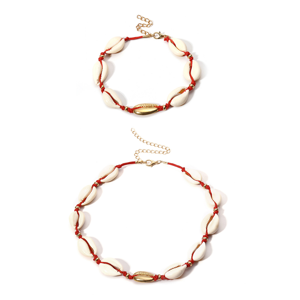 European and American cross-border jewelry, beach wax thread, ethnic style, versatile necklace, simple alloy shell patchwork woven necklace Specification drawing