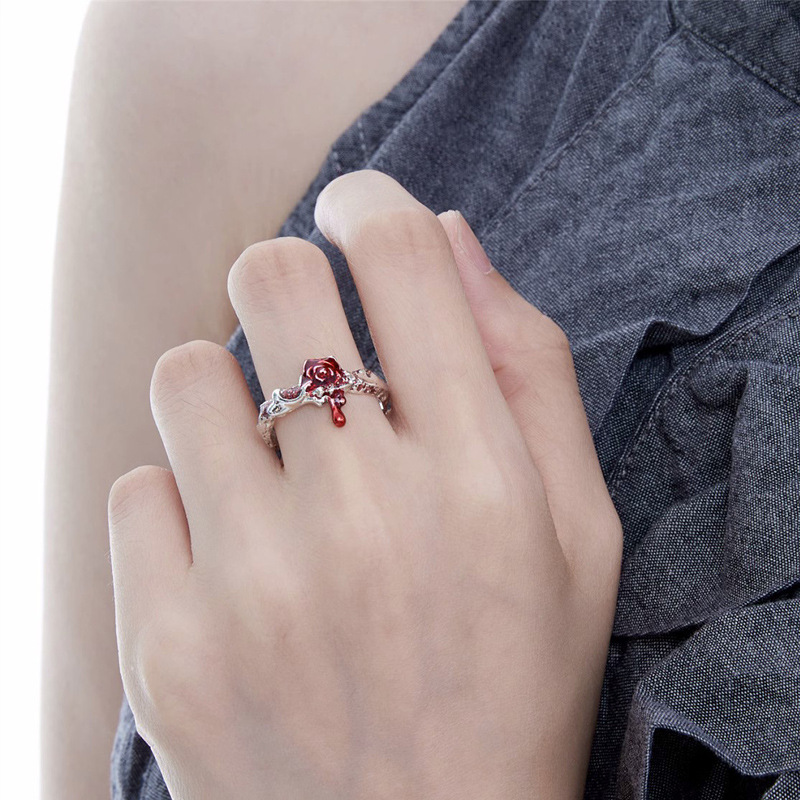 Sweet and cool style, fashionable and exquisite rose drip glaze ring, women's niche design, ins cold style, high-end sense, index finger ring trend Application Scenario
