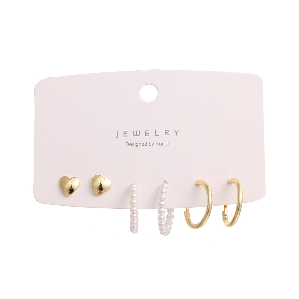 ins Cold style geometric metal set earrings for women, simple and individual ear rings, small golden ball earrings Item Picture