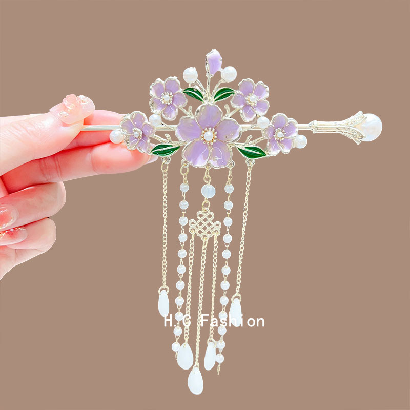 Retro flower tassel pearl hairpins, new Chinese-style cheongsam and Hanfu walking hairpins, high-end everyday updo hairpins Specification drawing