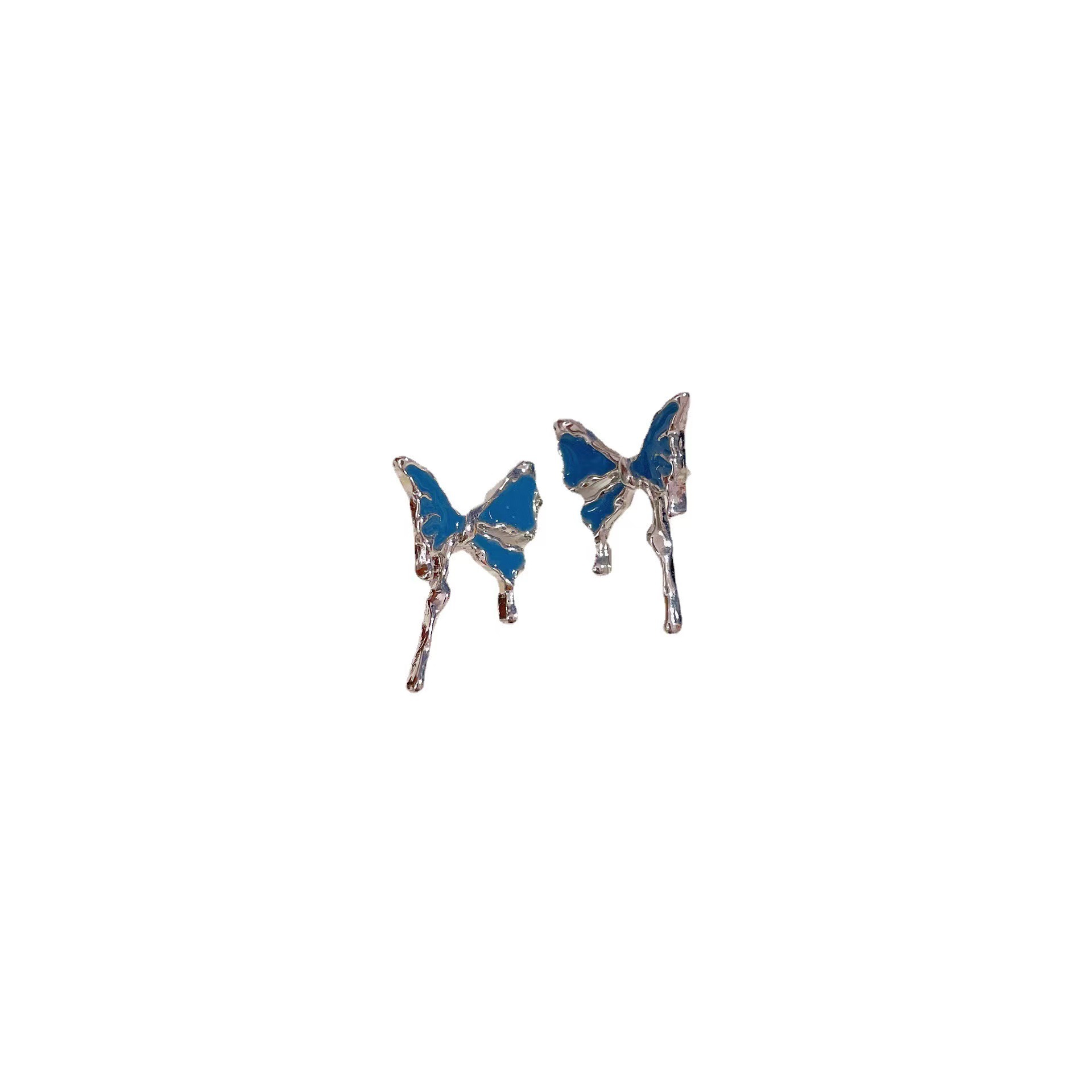 S925 silver needle abstract irregular bow design stud earrings, InS-style blue earrings, retro earrings Item Picture