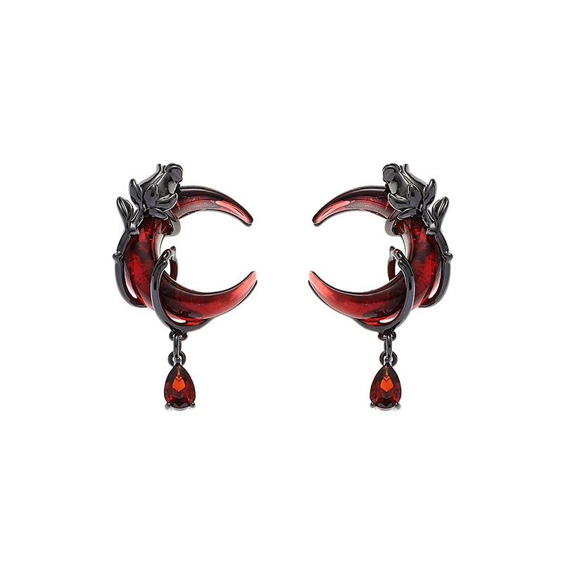 Original Red Moon rose earrings wholesale, a niche and high-end style, dark and elegant Su earrings, retro and versatile earrings, trendy for women Item Picture