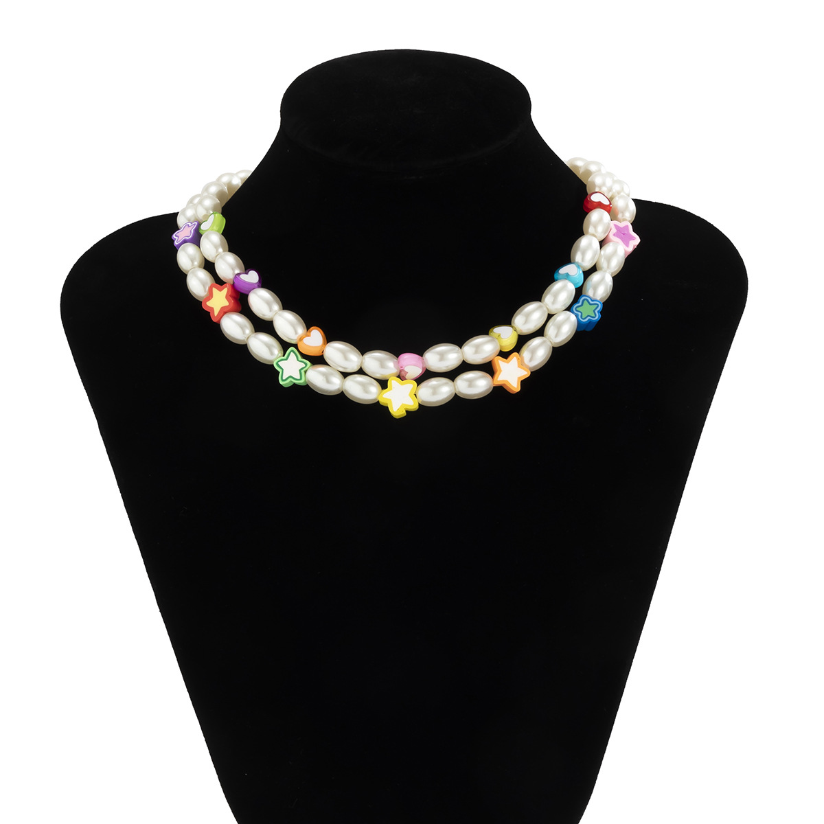 European and American cross-border hand-woven beaded set necklace, retro geometric acrylic star-shaped pearl necklace accessory Application Scenario