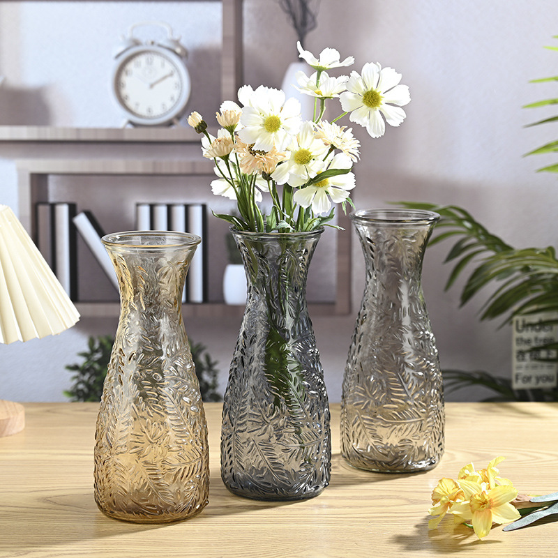 Relief simple glass vases, living room dining table coffee table ornaments, water-grown fresh flowers, Nordic ins style vase wholesale full figure