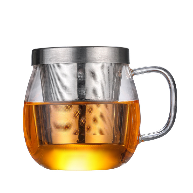 Thickened glass cups, water cups, stainless steel LIDS, transparent cups, wholesale household water cups, tea brewing cups with LIDS, filter flower tea cups Item Picture