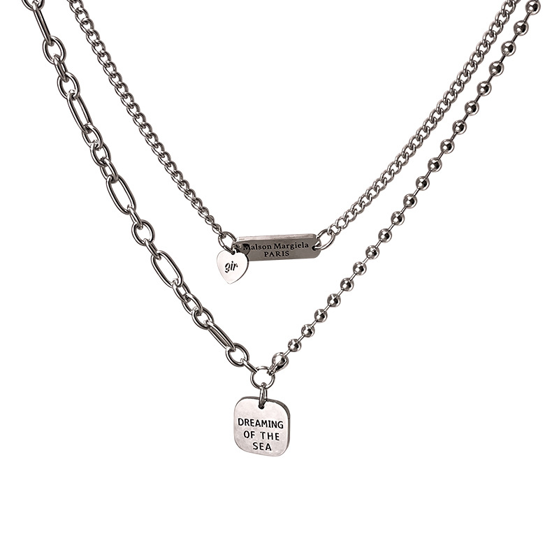 Double-layer round pendant necklace for women's autumn and winter hip-hop cold style decorative accessories, titanium steel non-fading long hoodie chain Item Picture