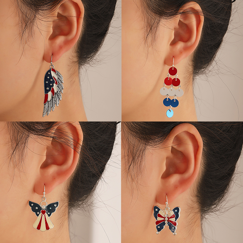American Independence Day series earrings, European and American ins simple peace dove butterfly wing earrings, bell star earrings full figure