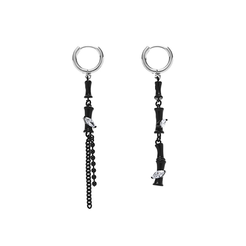 Chinese-style charcoal black bamboo joint earrings, new Chinese-style niche high-end light luxury earrings, personalized trend earrings wholesale Item Picture