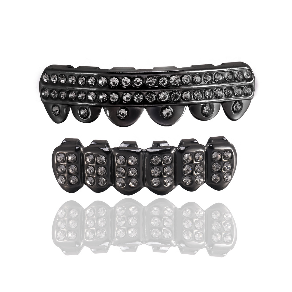 The manufacturer supplies European and American personalized double-row full diamond hip-hop teeth, HIPHOP dentures, Halloween prop gifts details Picture