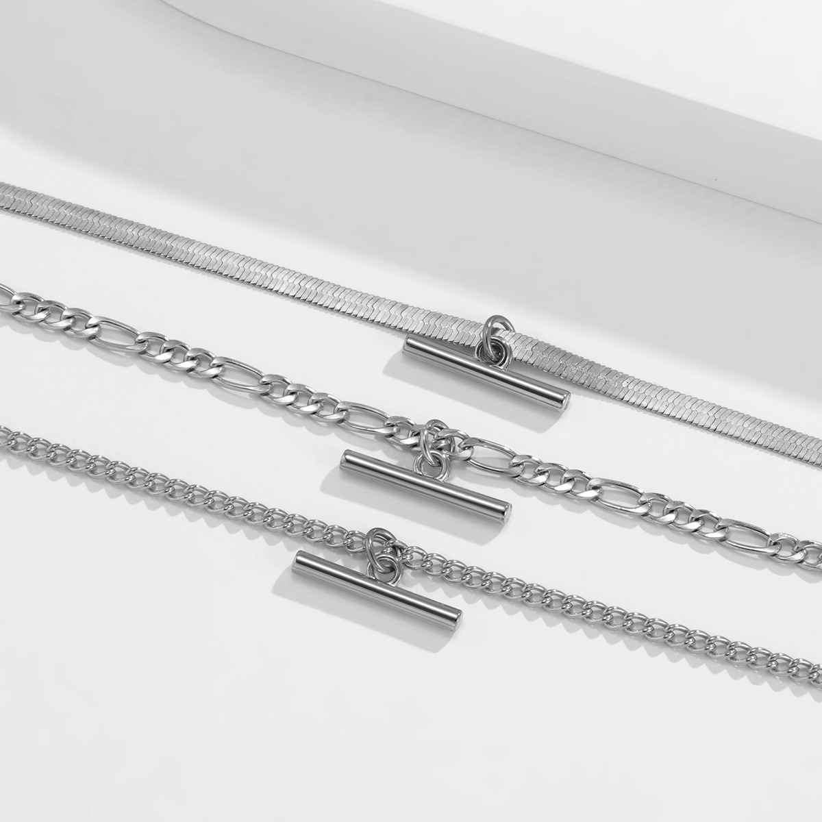 European and American cross-border personalized and simple copper chain multi-element set necklace, fashionable geometric alloy T-shaped jewelry for women Specification drawing
