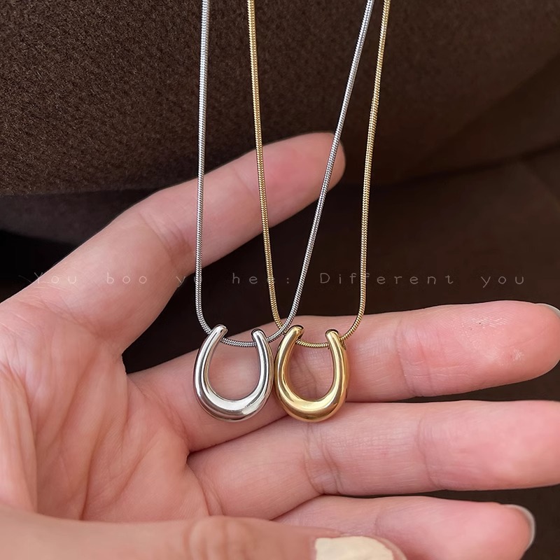 The U-shaped horseshoe pendant necklace with a design sense, a new 2024 women's light luxury and niche collarbone chain accessory hoodie chain details Picture