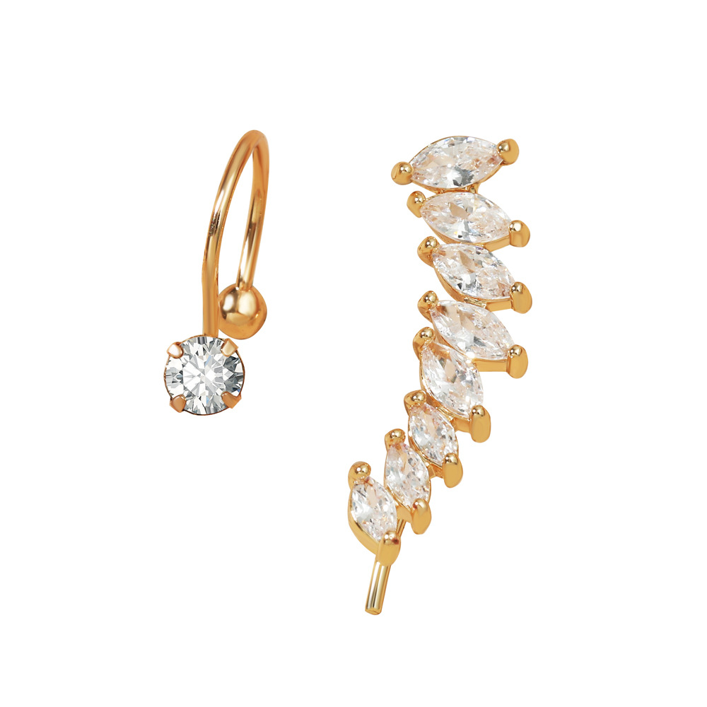 New alloy star small diamond ear clip for women, leaf flower, golden geometric pearl zircon, no ear hole, ear stud set Item Picture