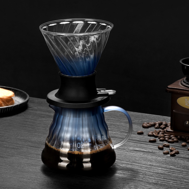 Filtering Smart Cup Coffee hand-brewed pot, home high borosilicate glass sharing pot, coffee extraction cloud pot set full figure