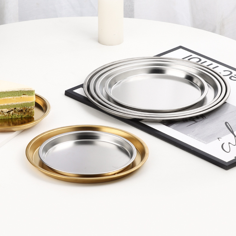 304 Golden round oil-draining plate, snack and French fries plate, fried chicken tray, fruit cake and pastry plate, Western food plate and vegetable plate full figure