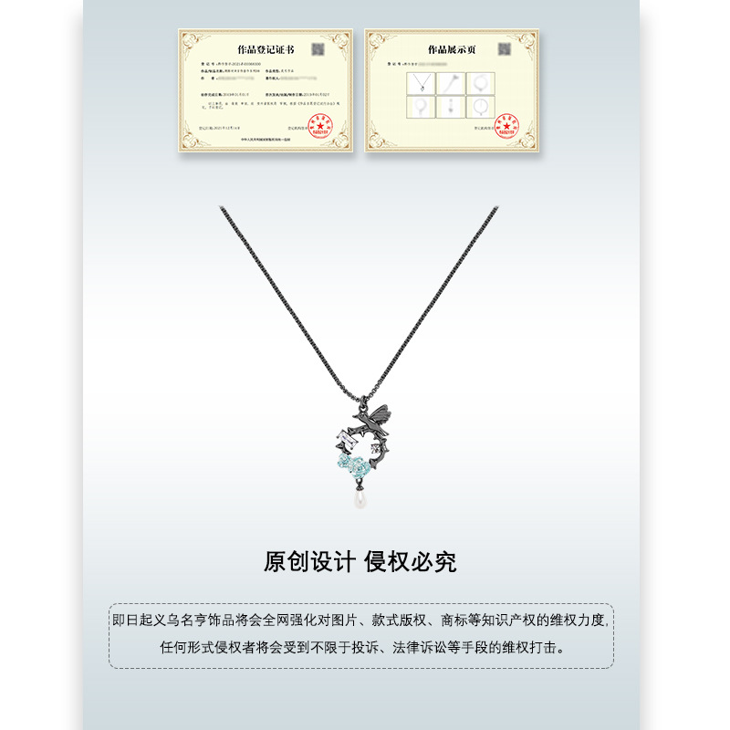 New bird blue flower necklace for women, light luxury, niche collarbone chain, original and personalized fine chain circular pendant wholesale Application Scenario
