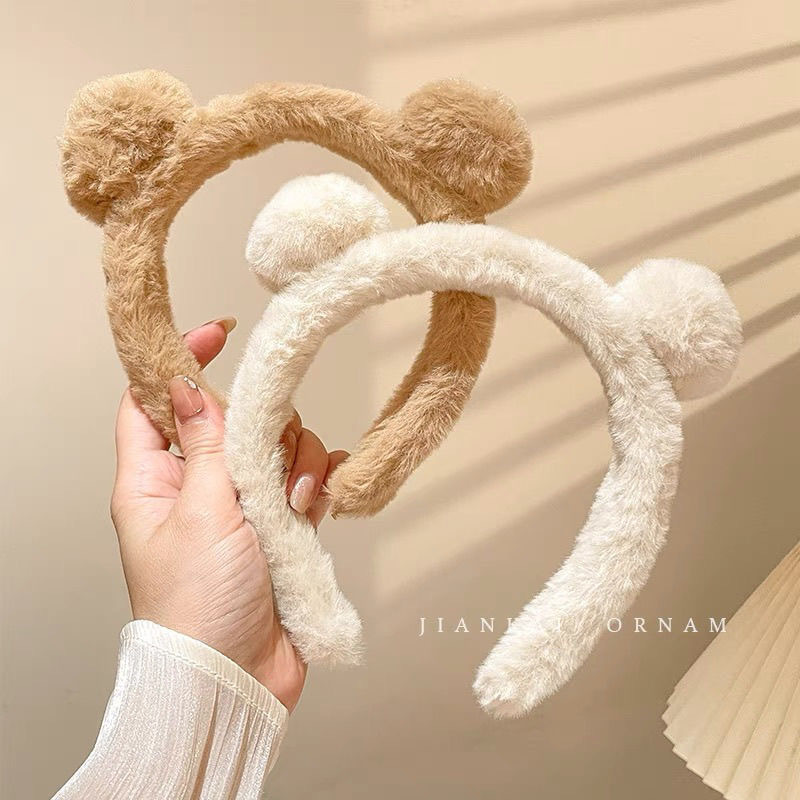 Cute plush hairband for women, 2024 new style for washing face, high head top headband, applying mask, washing up, crushed hair clip headwear details Picture