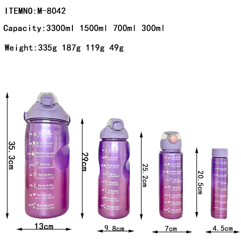 High-gloss gradient plastic straw water cup four-piece set, large-capacity fitness and sports water bottle, portable handle water bottle Application Scenario