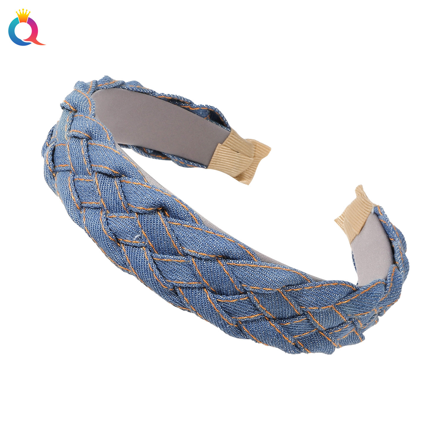 Wholesale of Qiyue retro denim pleated headbands, fabric headbands, women's French style, individualistic and high-end wide-edge hair clips Item Picture
