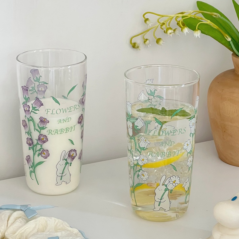 Floral ins large-capacity straight glass cups, simple campanula juice cups, milk cups, coffee cups, breakfast cups Specification drawing