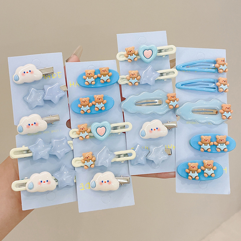 Cute and sweet little bear hair clips, blue stars, silent clouds, duckbill clips, children's hair clips, side clips, bangs clips, headwear full figure