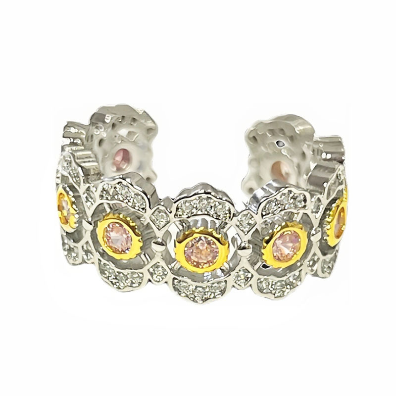 Luxurious shadow lace hollowed-out two-color open ring, youthful pink diamond bow heart sweet and cool light luxury ring Item Picture