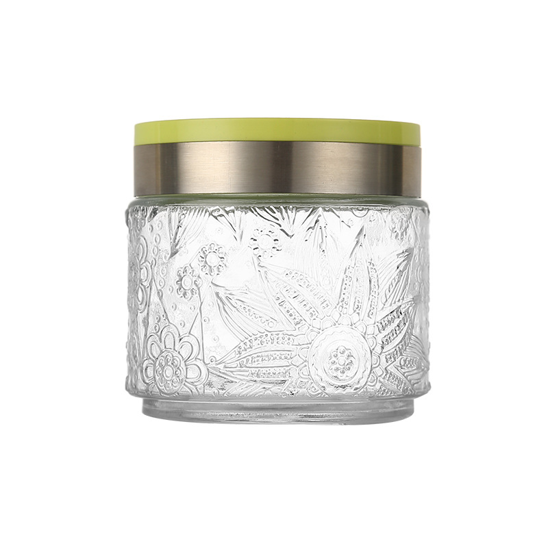 Wholesale transparent glass storage jars for kitchenware, Japanese-style retro crabapple flower relief tea sealed jars Item Picture