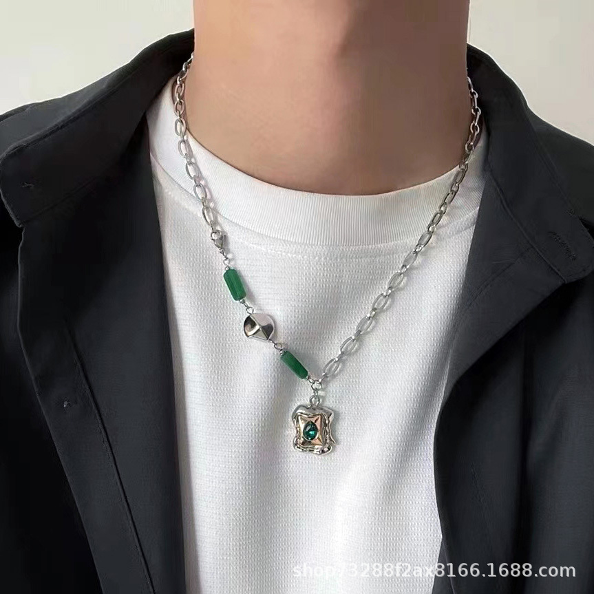 New trendy patchwork necklace, cross-border light luxury gemstone necklace, niche and individual hip-hop long sweater chain accessory details Picture