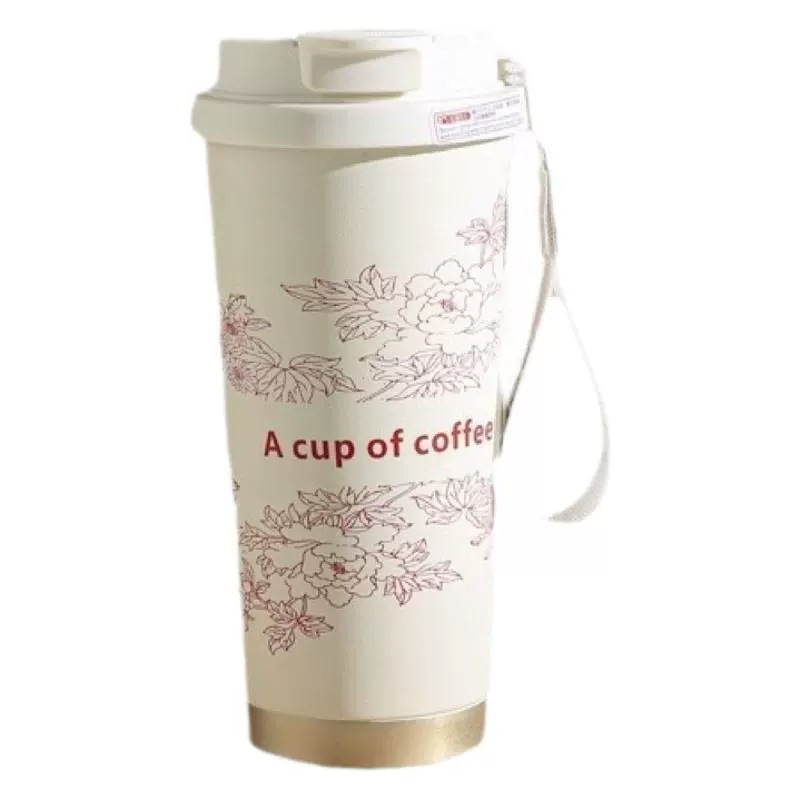 New high-appearance 304 stainless steel lily of the flower coffee cup with heat and cold preservation, portable large-capacity double-drinking straw cup Item Picture