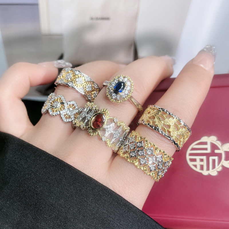 A medieval, niche court-style open ring for women, exuding a sense of light luxury and sophistication. It is versatile, exquisitely hollowed-out lace, and a sophisticated index finger ring full figure