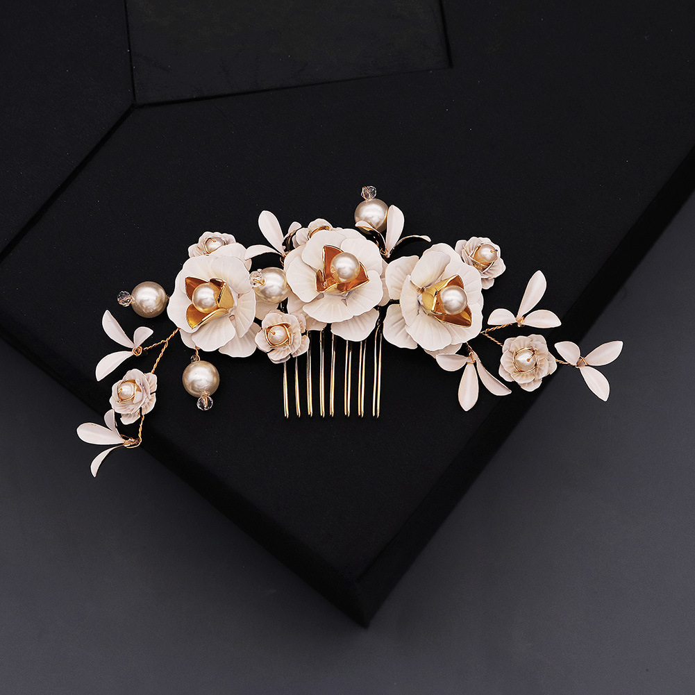 miallo high-end layered floral comb, pearl handcrafted rhinestone hair comb, ancient-style Hanfu accessories, bride's ornaments Specification drawing