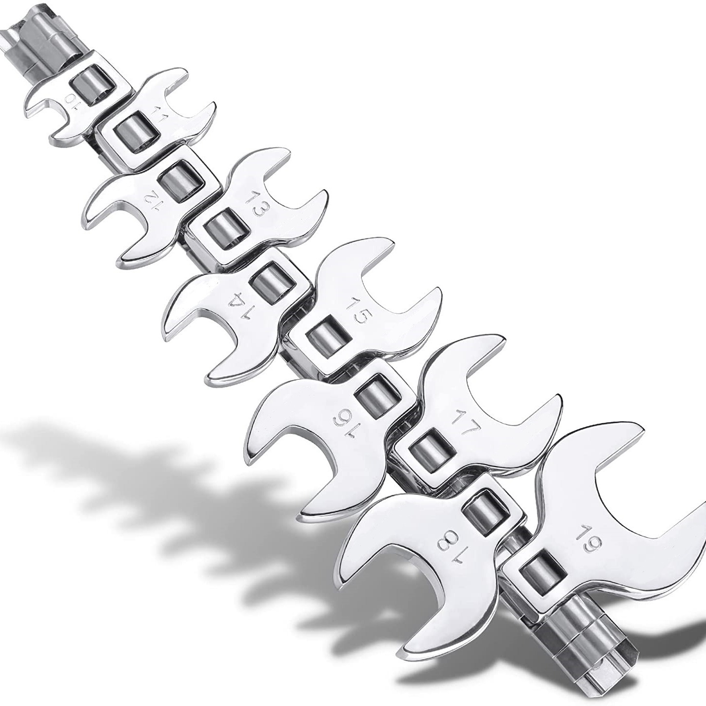 10-piece set of 3/8-inch replaceable head adjustable open-end horn wrenches, professional auto repair tools, 10-19mm dual-purpose full figure