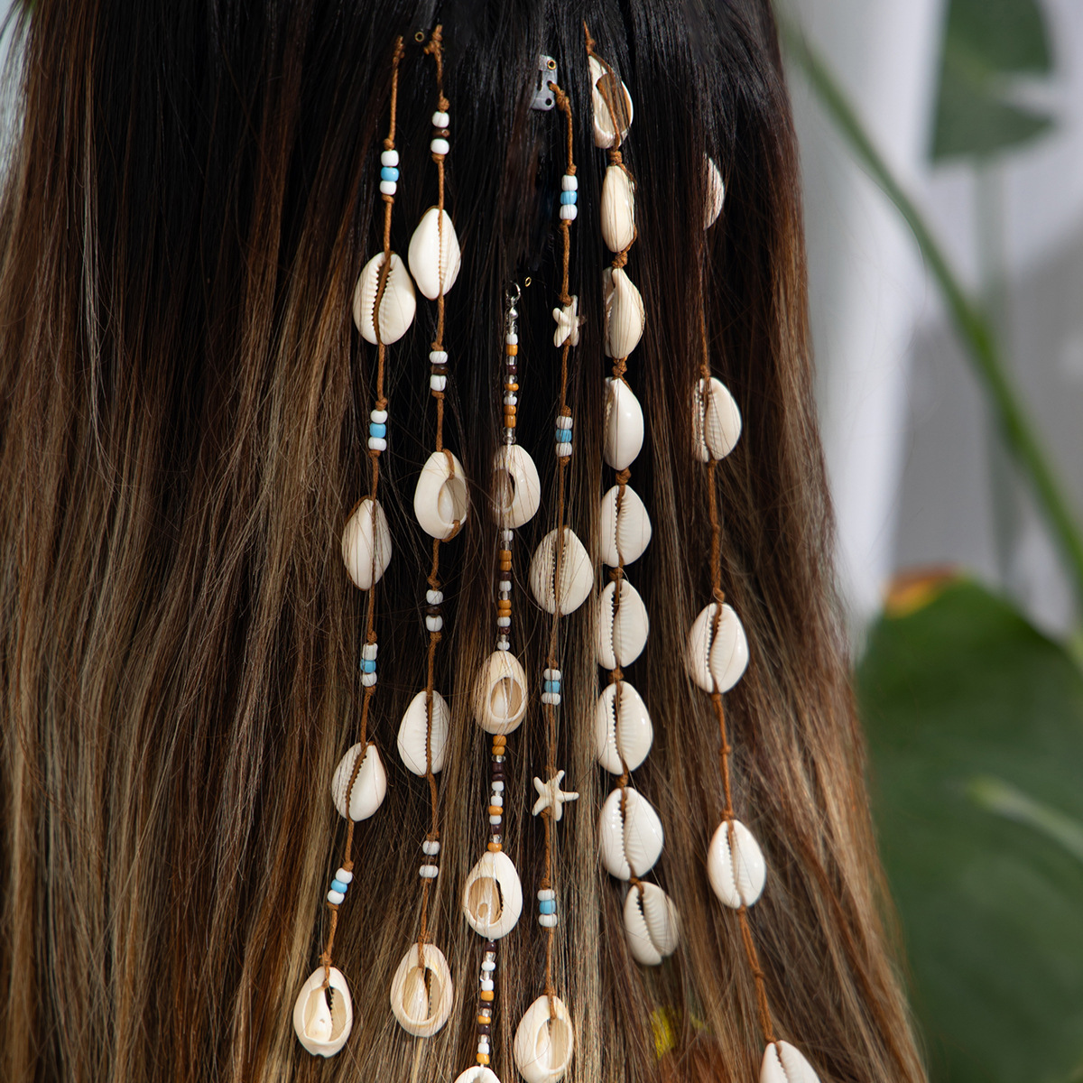 European and American cross-border accessories, Bohemian fringe beaded hair accessories, beach-style starfish shell, retro braided hair chain for women Specification drawing