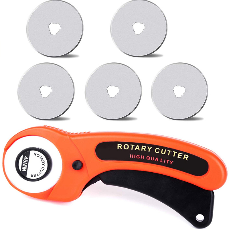 Fabric cutting knife, fabric cutting knife, circular roller cutting knife, cutting pad, fabric ruler combination, 45mm roller knife combination Specification drawing