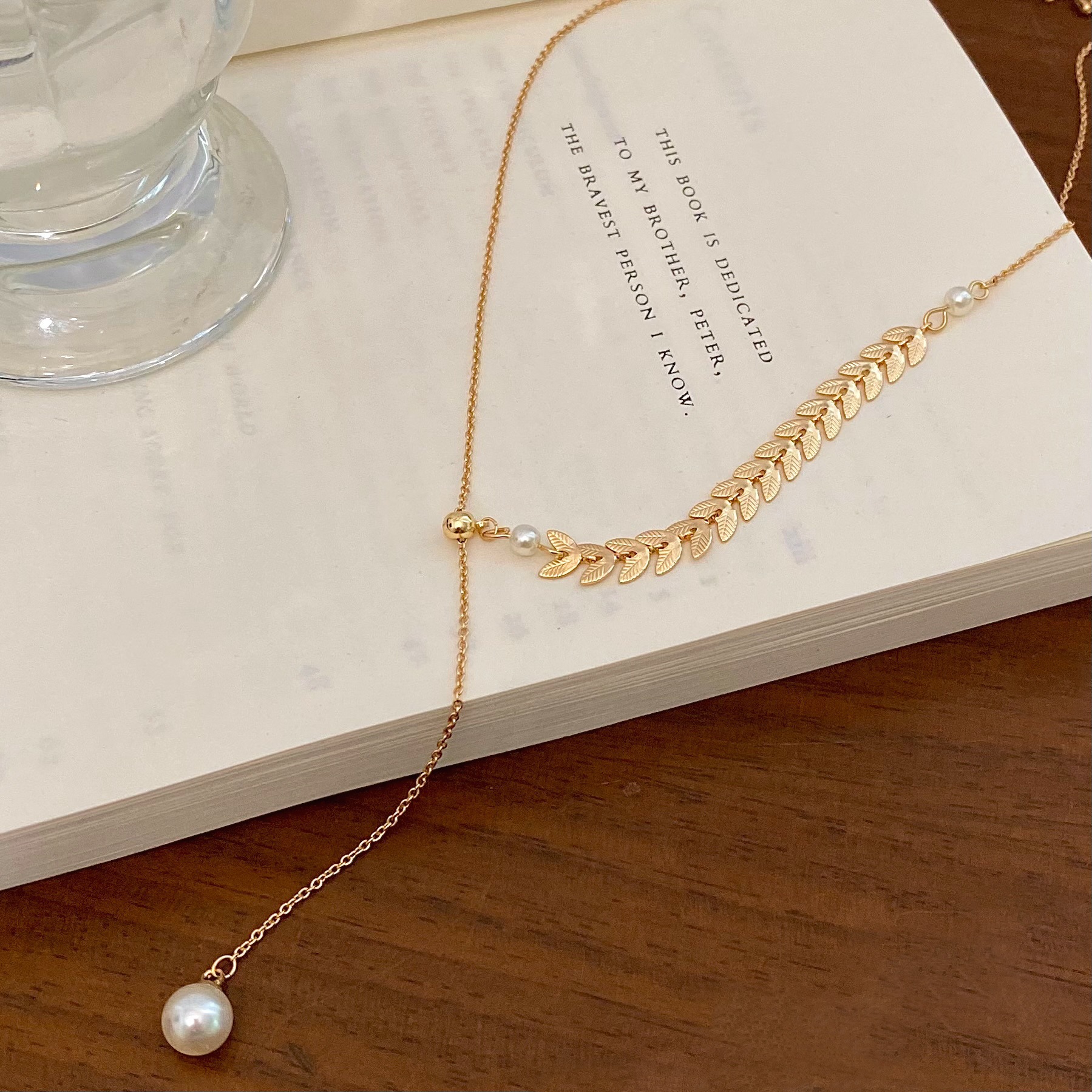 Light luxury and niche wheat ear pearl necklace for women, a new design sense for commuting collarbone chain in 2023, a popular decorative accessory Specification drawing