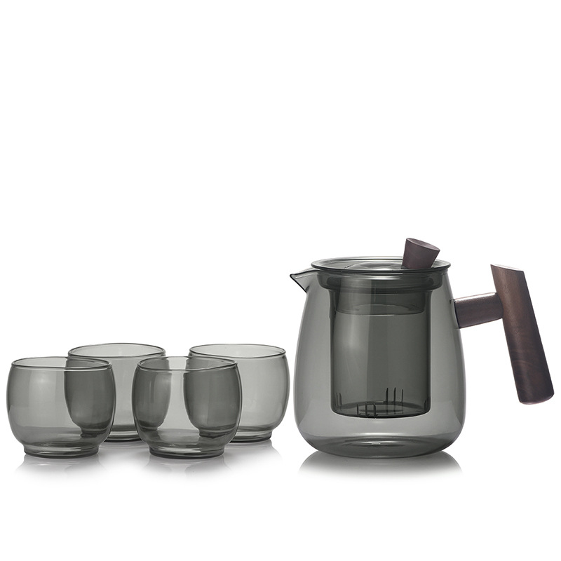 Wooden glass teapot for separating tea and water, teapot set for brewing, Gongfu tea set, high-temperature resistant teapot for boiling around a stove Item Picture