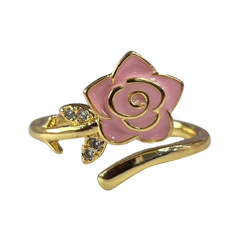 Light luxury enamel drop glaze butterfly flower ring, a niche design for women, fashionable and versatile, with a high-end feel. Adjustable index finger ring Item Picture