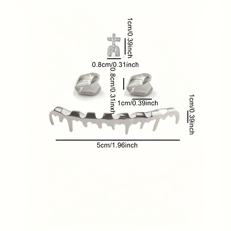 Cross-border best-selling water drop eight-tooth hip-hop braces, HIPHOP cross teeth five-piece set, stage prop braces Item Picture
