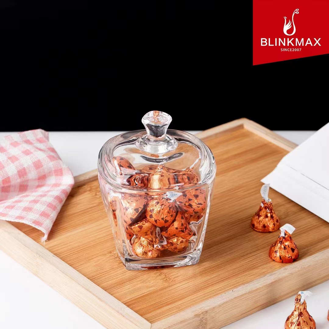 Lizun premium sugar jars, square candy jars, snack and small food storage jars, glass office, restaurant and home storage jars full figure