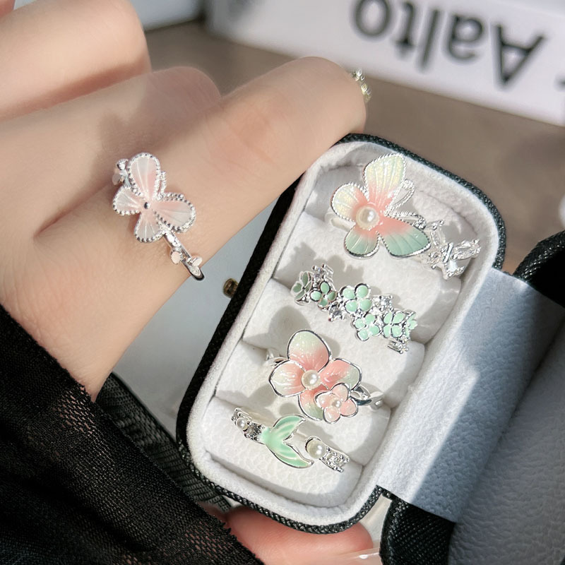 Sweet girl style, unique Korean gradient butterfly flower fashion bestseller ring, women's trendy Instagram cool style summer accessory full figure