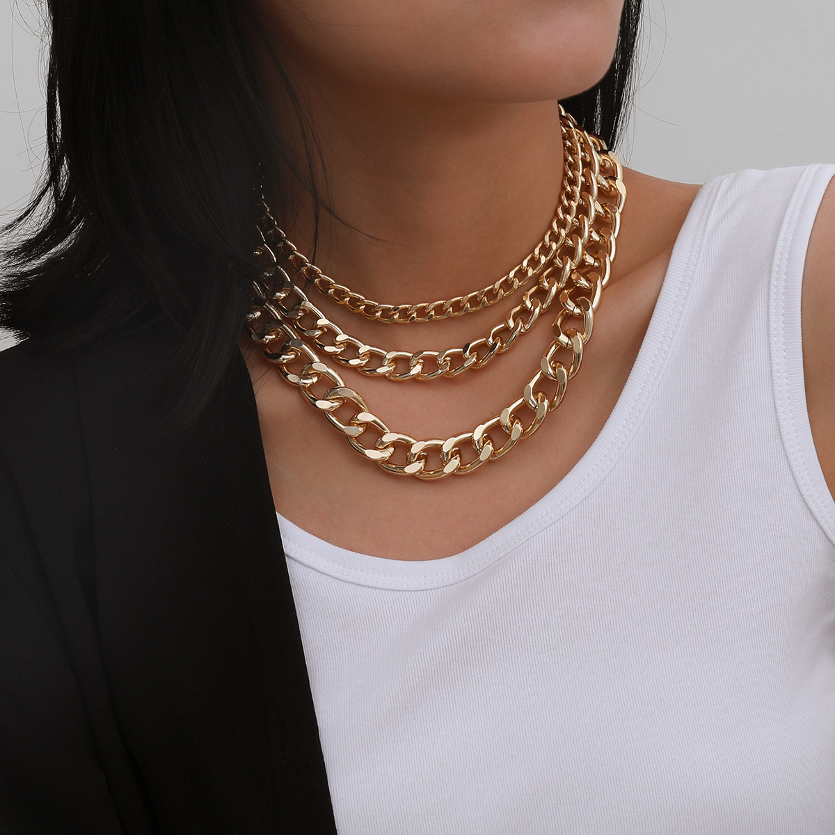 European and American cross-border jewelry autumn creative new aluminum chain set necklace, exaggerated and trendy women's set necklace full figure