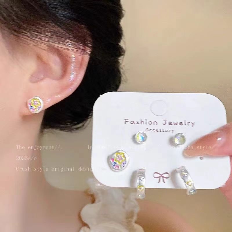 Spring Dopamine Colorful Graffiti Set Stud Earrings for Women, simple, small and versatile earrings, sweet and cool style earrings full figure