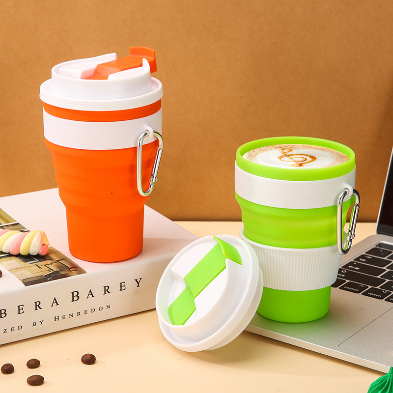 Outdoor foldable portable silicone coffee cup, shockproof food-grade eco-friendly beverage cup, silicone water cup with lid Specification drawing