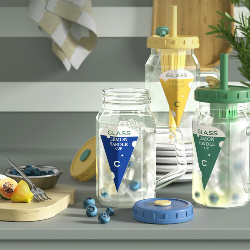 High appearance level with tea strout, glass water cup, handle cup, portable straw cup, large-capacity glass cup, popular tea water cup Application Scenario