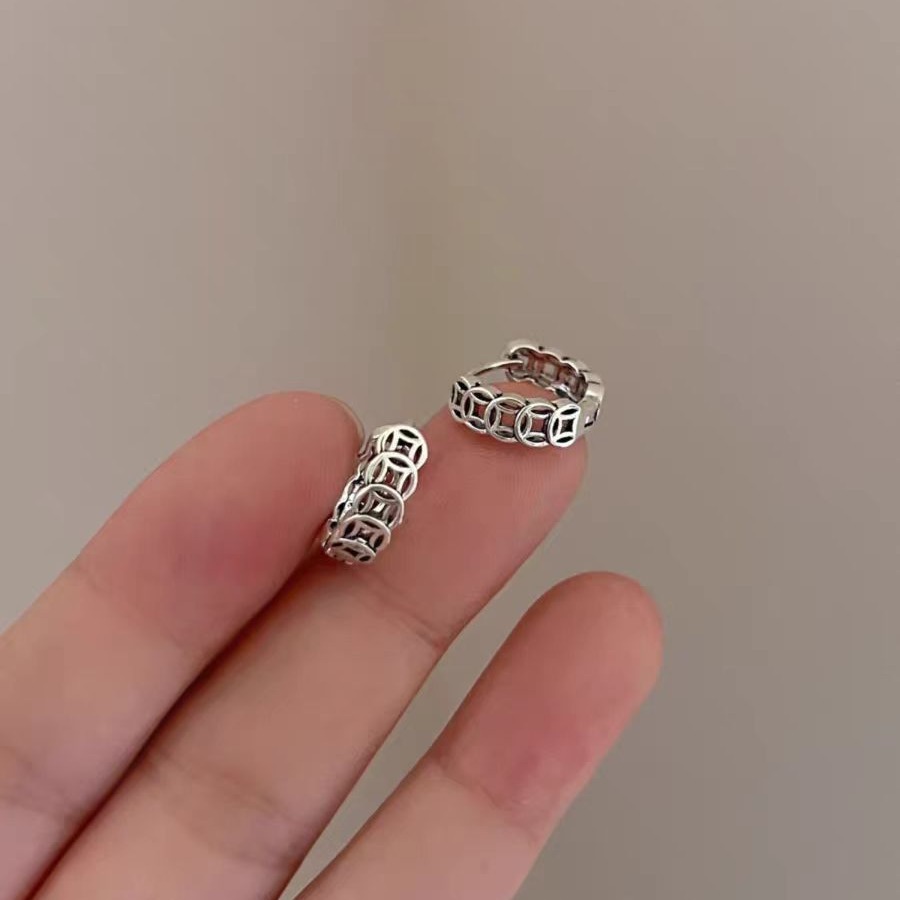 New Chinese-style, retro copper coin earring earrings, women's Instagram trendy, individualistic, fashionable, high-end and niche design earrings details Picture