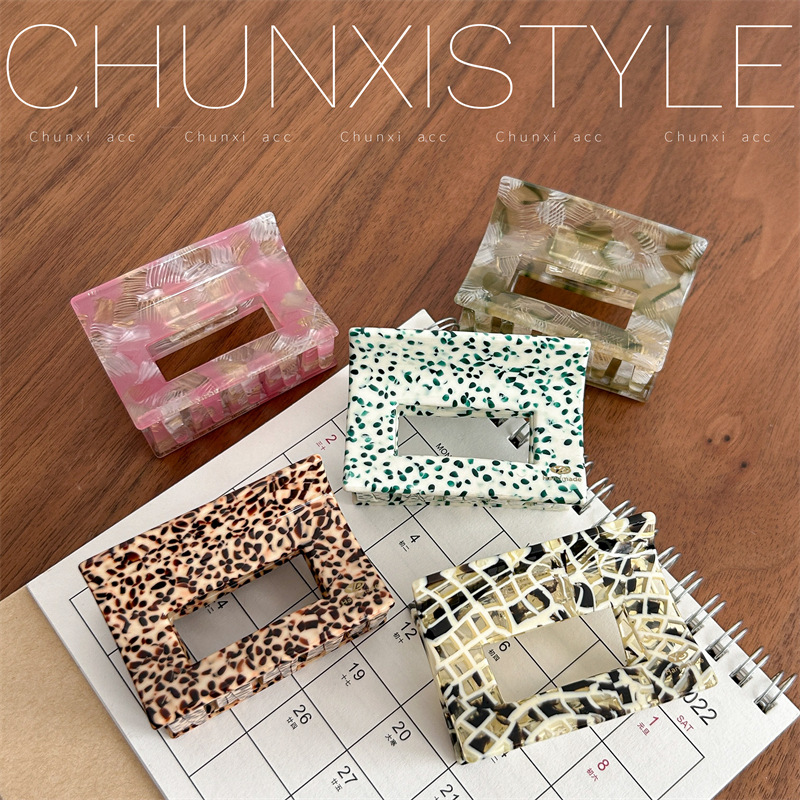 YD New style, sweet, half-grab ponytail, square acetate board grab, bun hair grab, girl's hair accessory full figure
