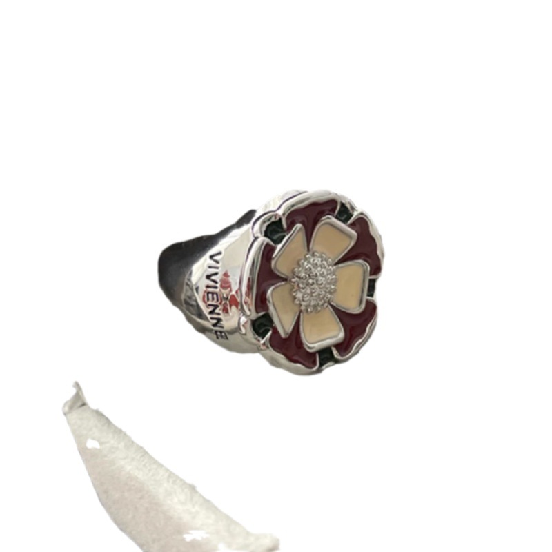 A niche sweet and cool three-dimensional flower opening ring for women, a retro European and American drip glaze Western-style empress Dowice-style personalized index finger ring, trendy Item Picture