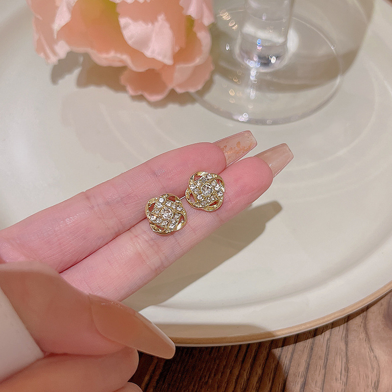 S925 Silver Needle Korean light luxury Zircon flower earrings, women's niche high-end design, simple and versatile stud earrings full figure
