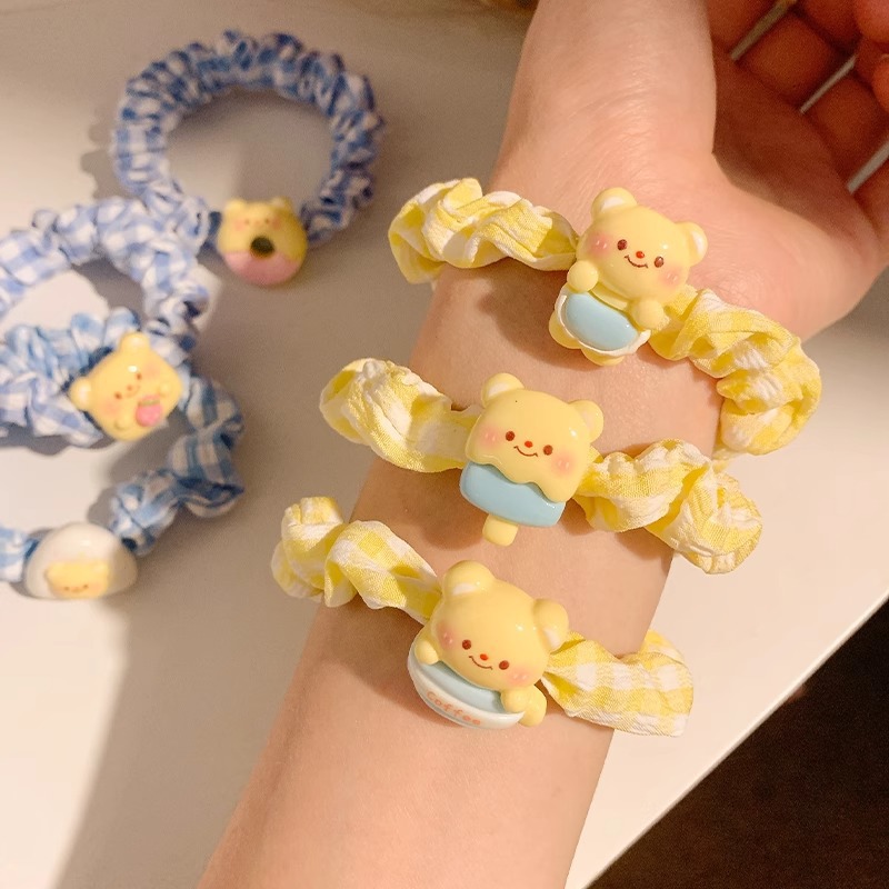Cute cartoon bear hair band for girls, sweet and childlike, student headband, girlish heart, versatile, small intestine band, no damage to hair, elastic band full figure